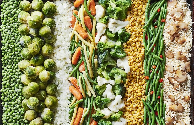 A group of frozen vegetables