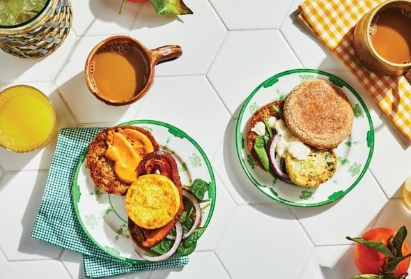 Breakfast sandwiches and coffee