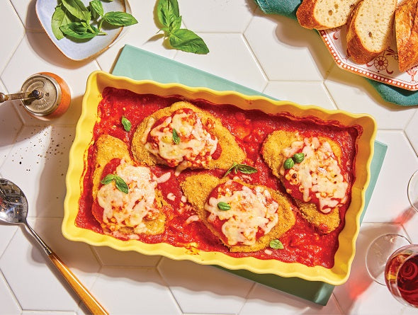 Chicken Parmesan in a baking dish.