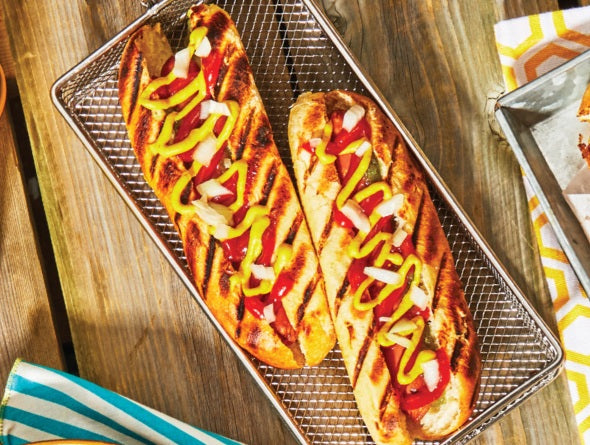 Cooked from frozen Turkey Sausages with classic toppings