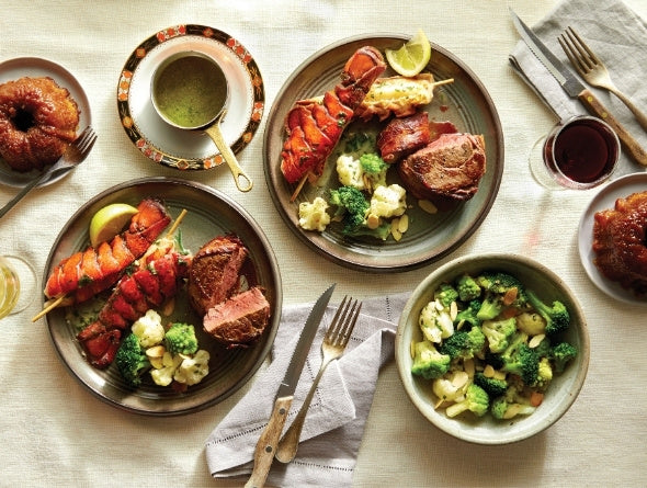 A made from frozen surf and turf dinner for two