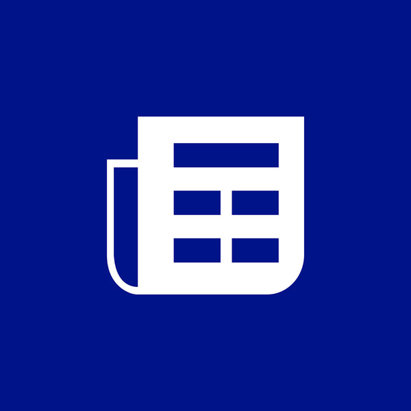 White icon of a flyer on a blue background