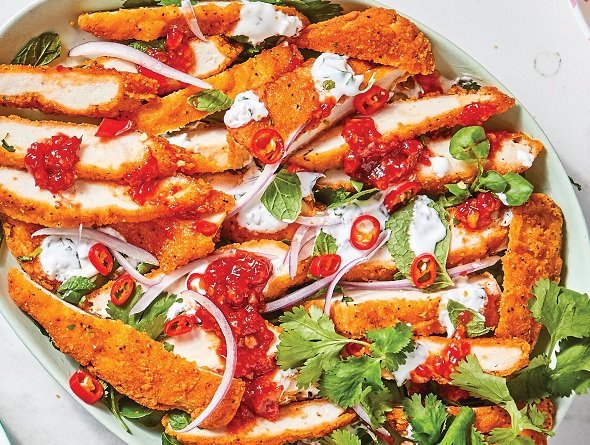 Spicy wings and Breaded Chicken Breasts